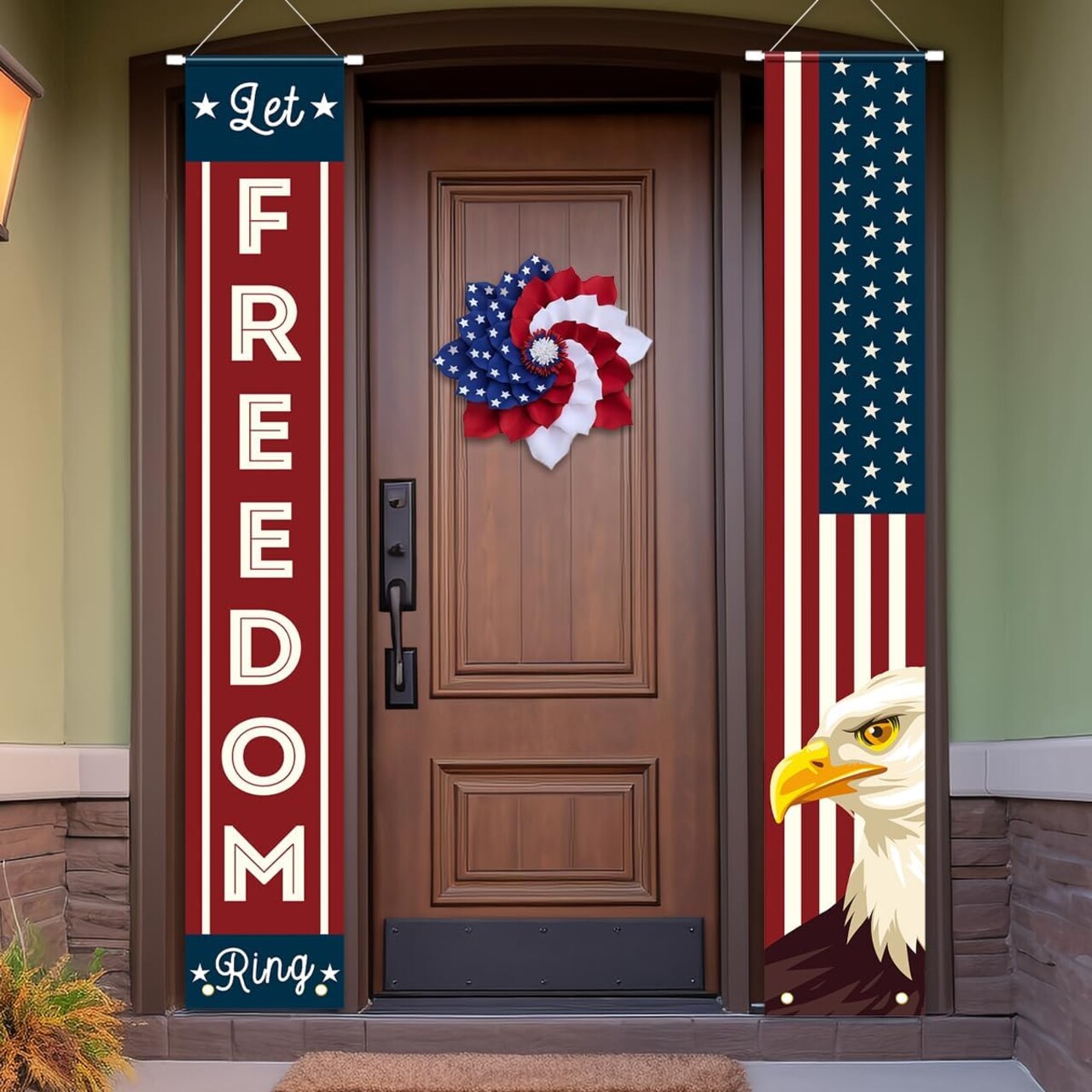4th of July Decorations, Patriotic Decorations of Hanging American Flag Banners Porch Signs 12 x 71